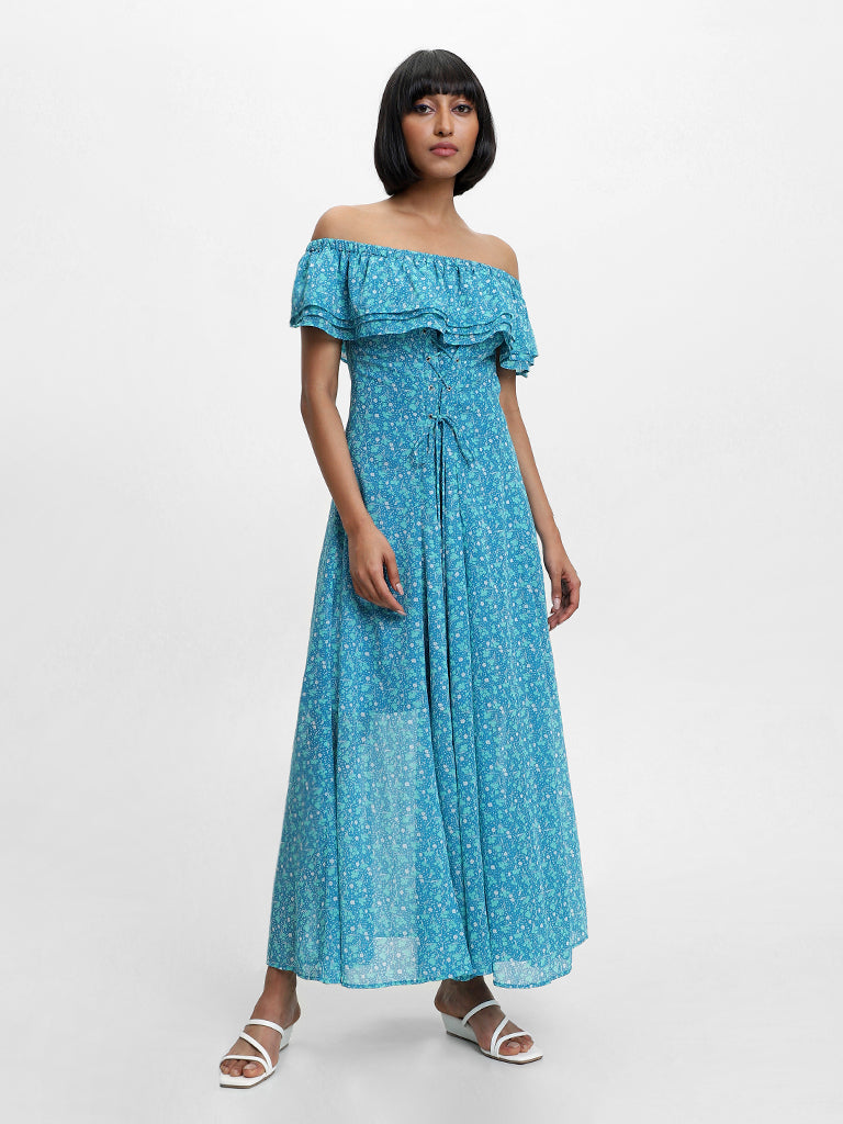 Nuon Printed Teal Dress