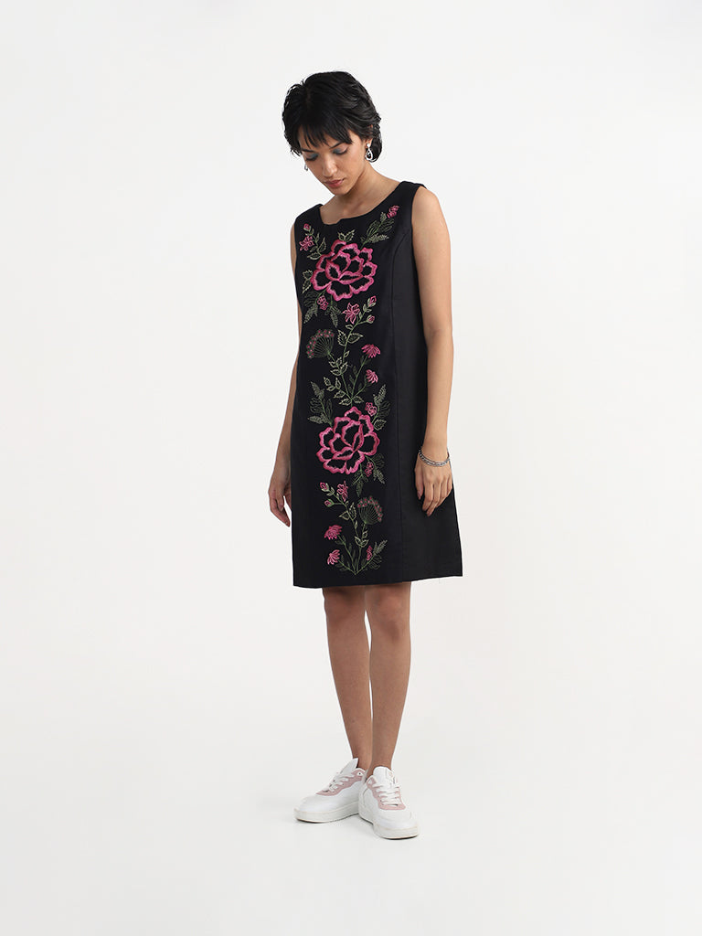 Bombay Paisley Embroidered Black Dress