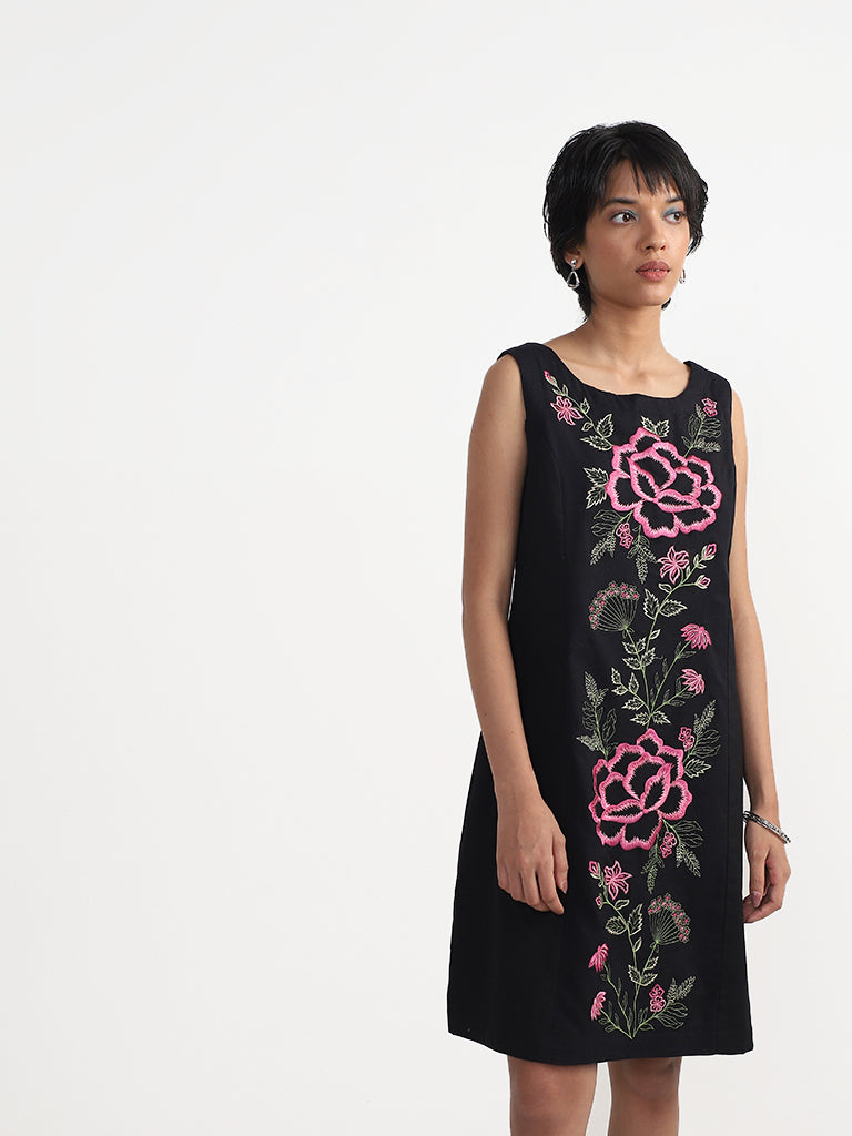 Bombay Paisley Embroidered Black Dress