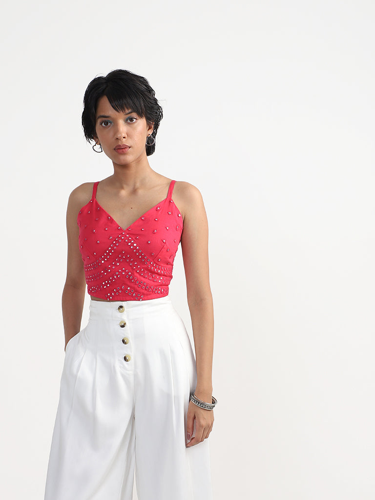 Bombay Paisley Embroidered Pink Top