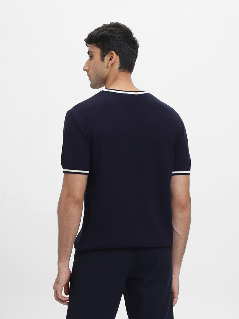 Ascot Solid Navy-Colored Relaxed-Fit T-Shirt
