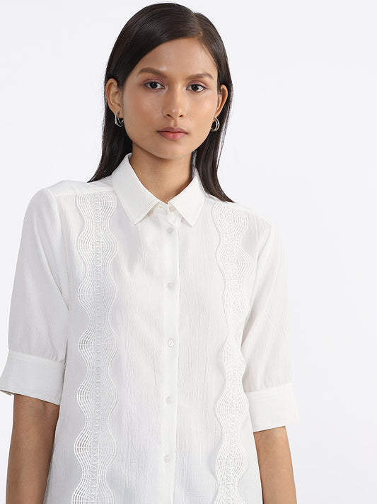 Wardrobe Plain Off White Georgette Shirt