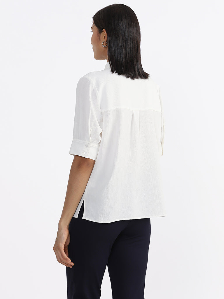 Wardrobe Plain Off White Georgette Shirt