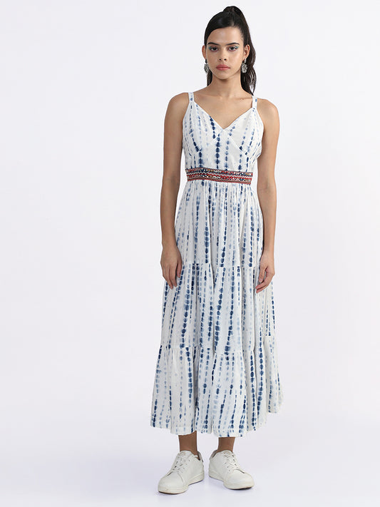 Bombay Paisley Tie & Dye Indigo Tiered Dress