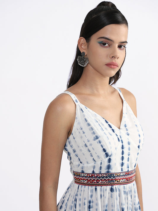 Bombay Paisley Tie & Dye Indigo Tiered Dress
