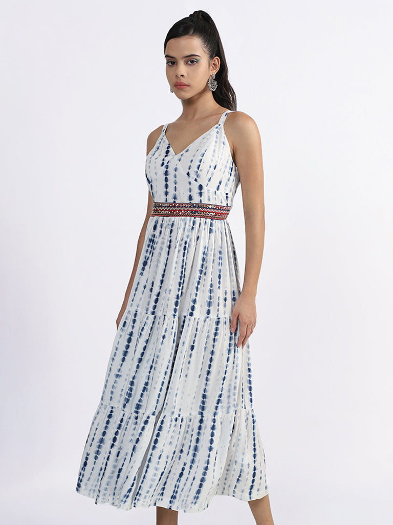 Bombay Paisley Tie & Dye Indigo Tiered Dress