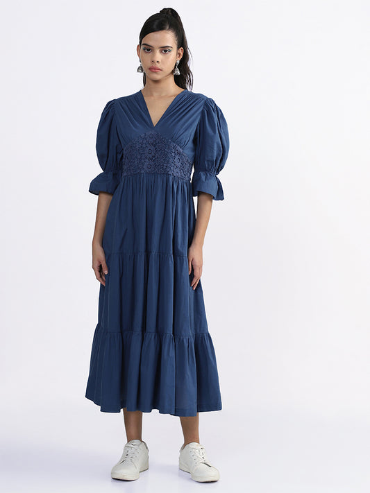 Bombay Paisley Solid Indigo Tiered Dress