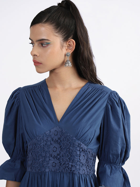 Bombay Paisley Solid Indigo Tiered Dress