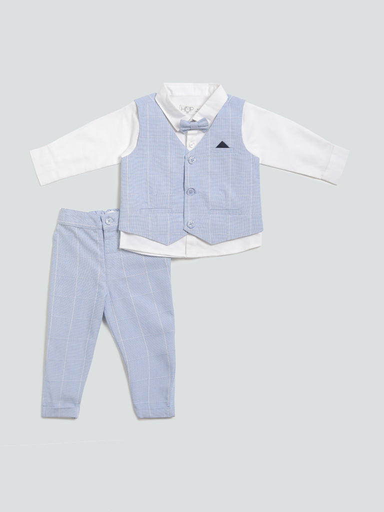HOP Baby Blue Striped Shirt, Waistcoat and Trouser Set
