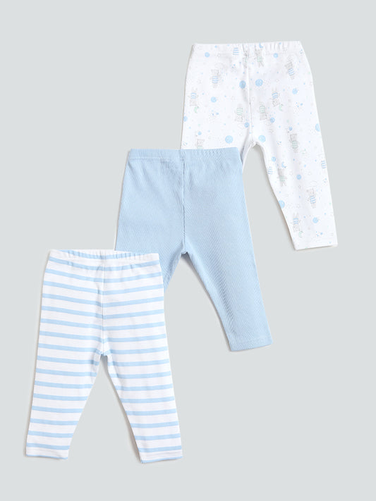 HOP Baby Printed Blue Leggings - Pack of 3