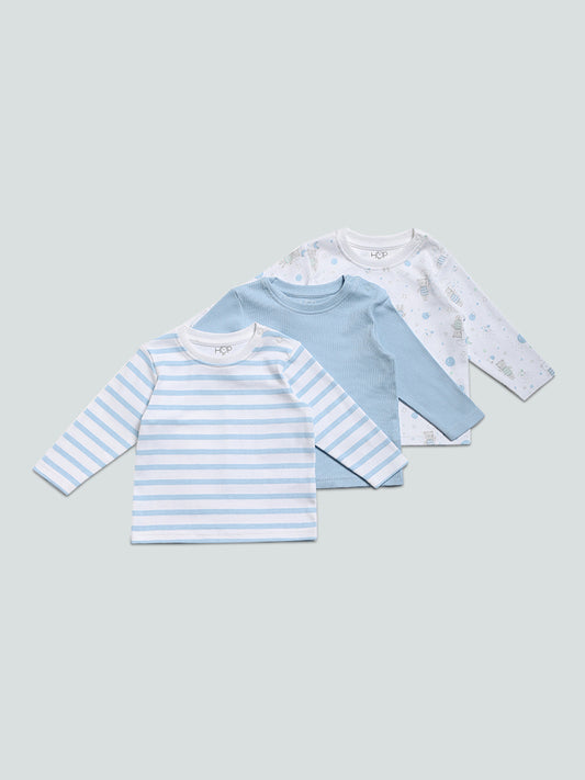 HOP Baby Printed Blue T-Shirt - Pack of 3