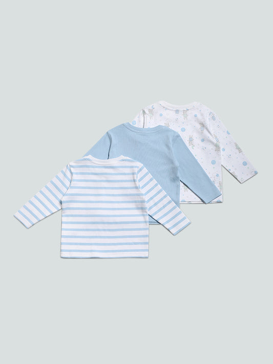 HOP Baby Printed Blue T-Shirt - Pack of 3