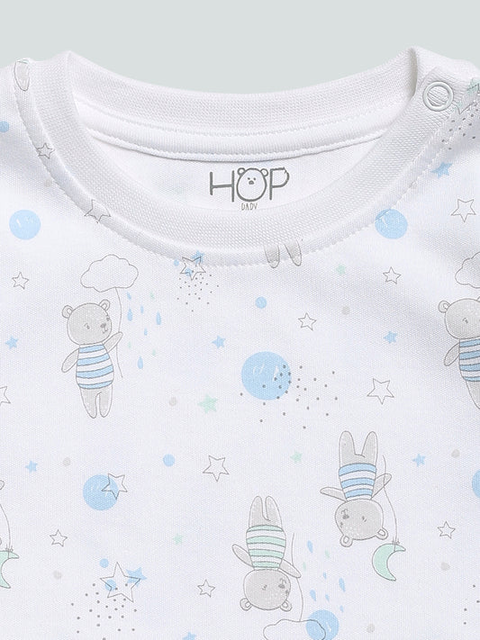 HOP Baby Printed Blue T-Shirt - Pack of 3