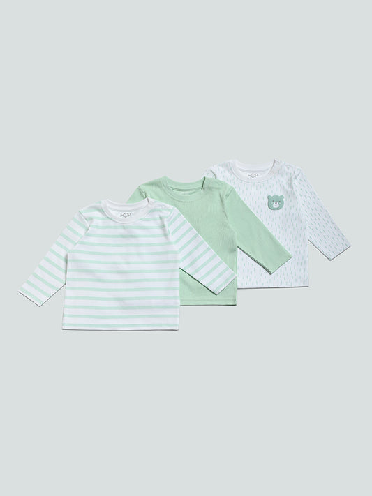 HOP Baby Printed Sage-Colored T-Shirt - Pack of 3