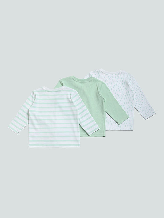 HOP Baby Printed Sage-Colored T-Shirt - Pack of 3