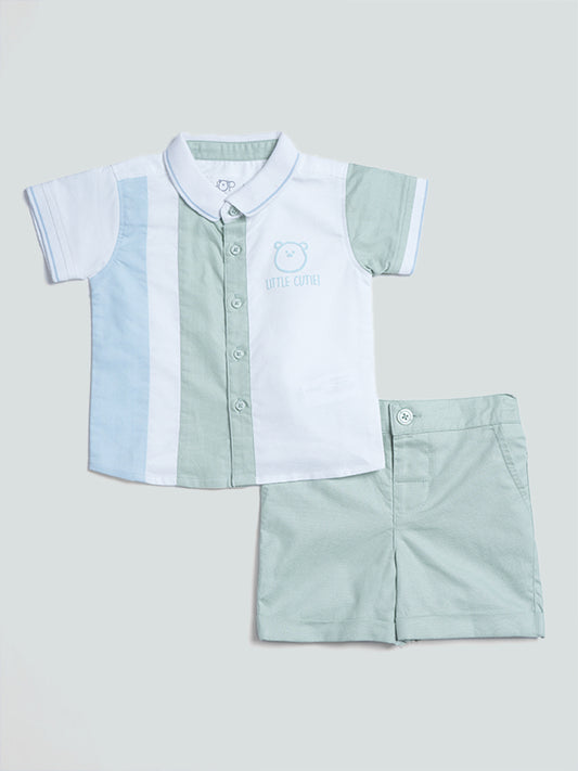 HOP Baby Printed Sage-Colored Shirt with Shorts