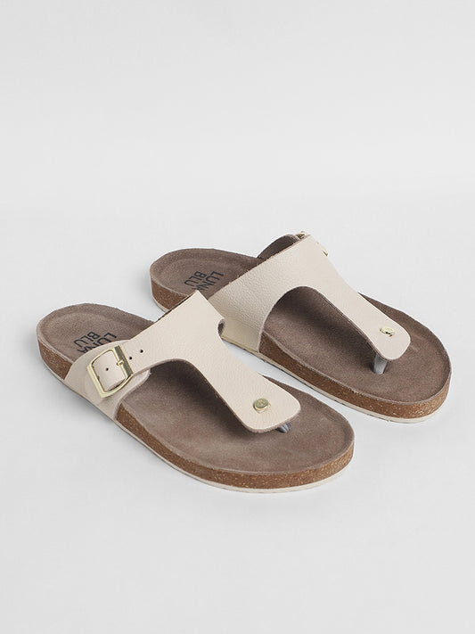 LUNA BLU Ivory Leather T-Bar Comfort Sandals