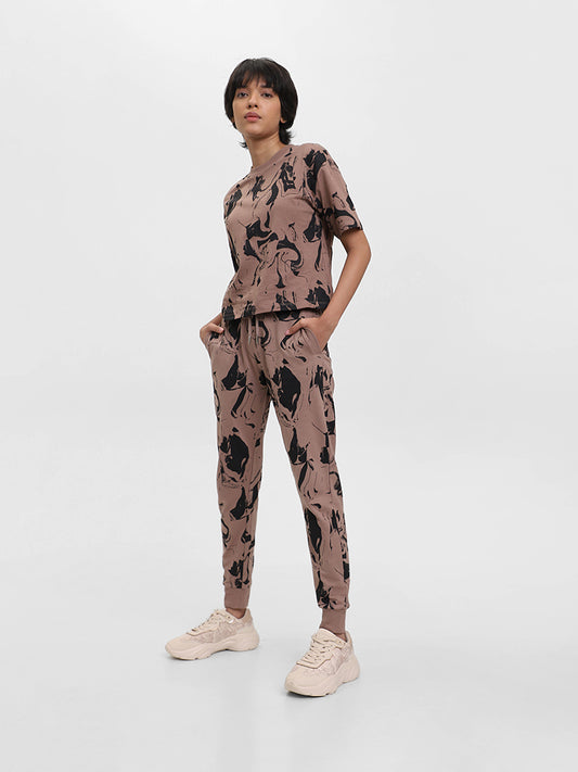 Studiofit Printed Chocolate-Colored Joggers