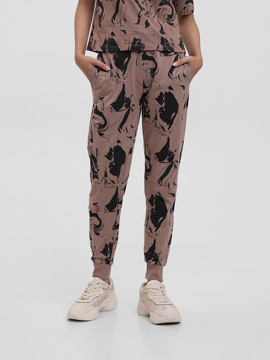 Studiofit Printed Chocolate-Colored Joggers