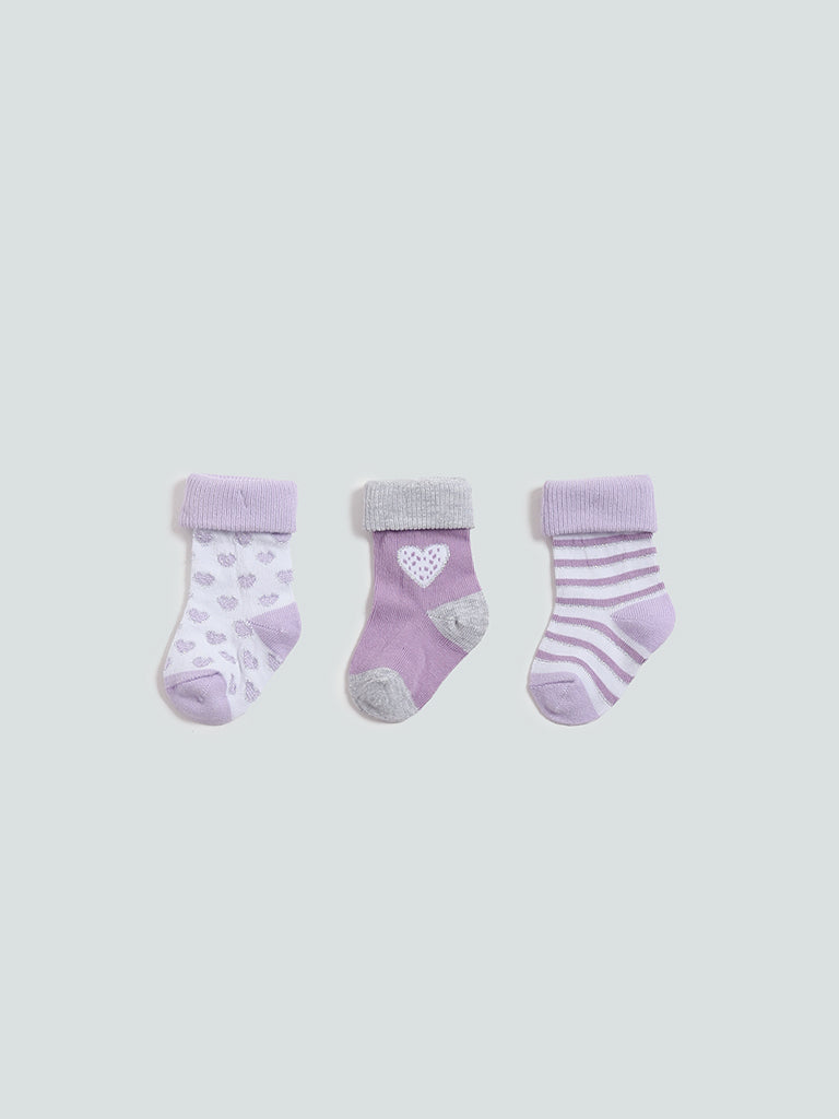 HOP Baby Lilac-Colored Heart & Striped Socks - 3 Pairs