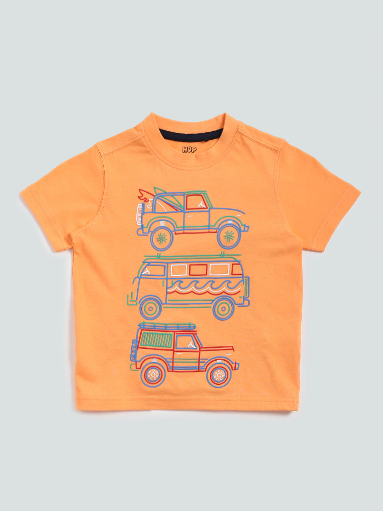 HOP Kids Orange Carter Printed T-Shirt