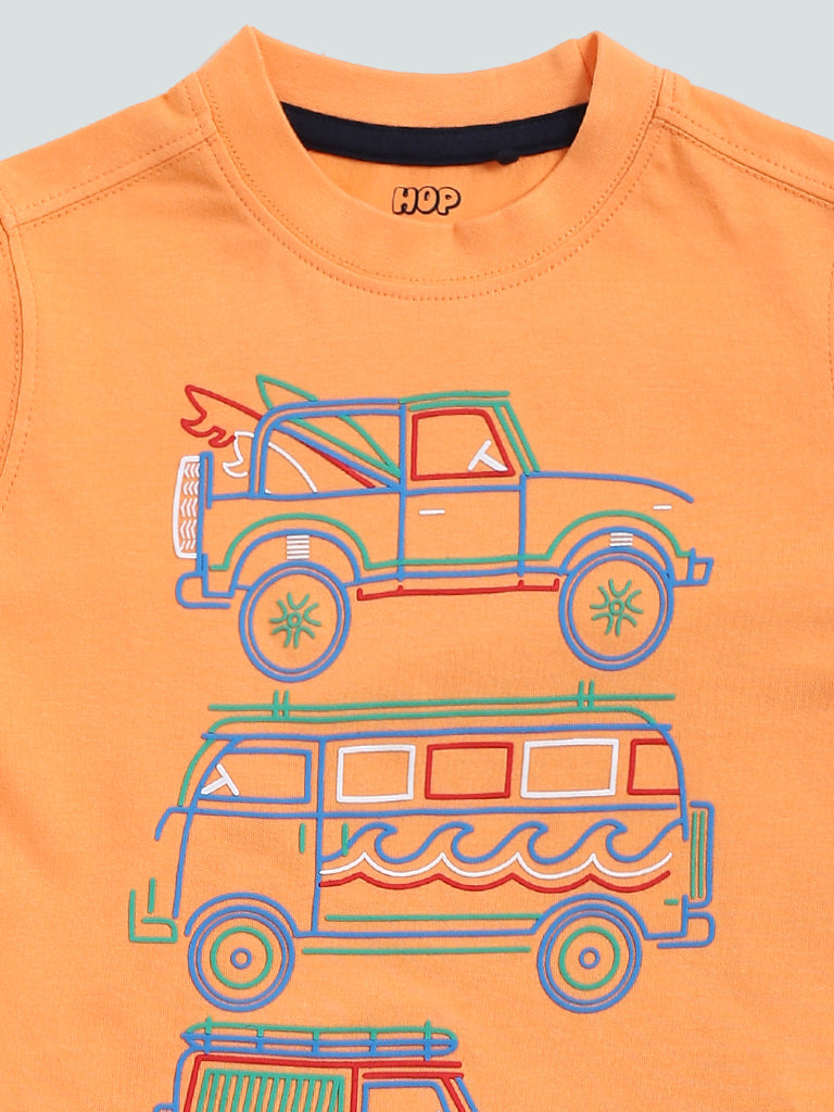 HOP Kids Orange Carter Printed T-Shirt