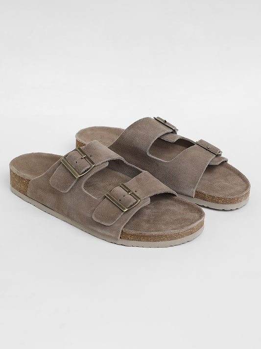 SOLEPLAY Taupe-Colored Double Band Leather Comfort Sandals