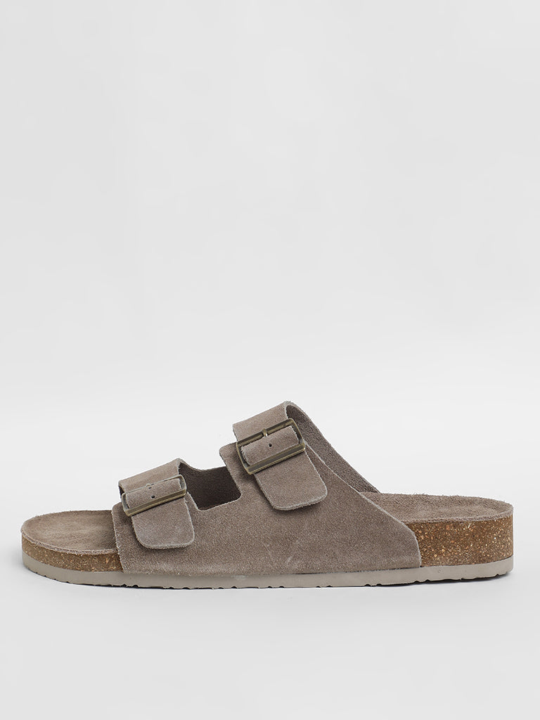 SOLEPLAY Taupe-Colored Double Band Leather Comfort Sandals